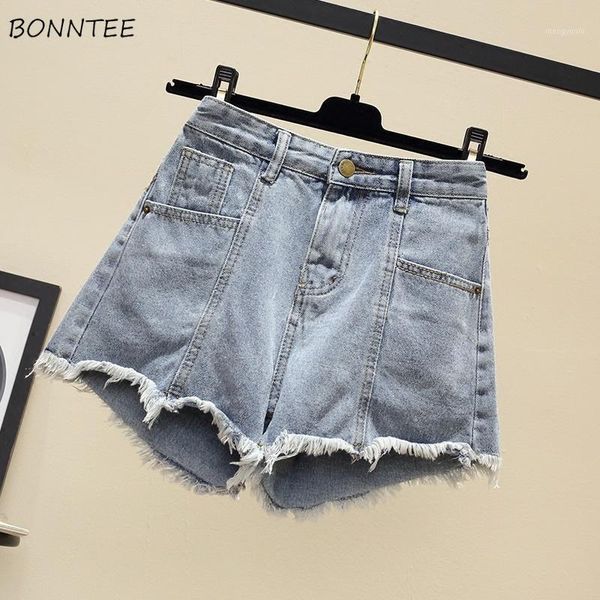

shorts women high waist denim short lady summer chic korean womens loose students plus size tassel edging trendy thin breathable1, White;black