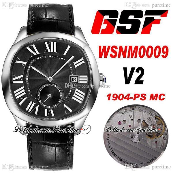 

gsf v2 drive wsnm0009 1904-ps mc automatic mens watch steel case black textured dial white roman markers leather strap watches super edition, Slivery;brown