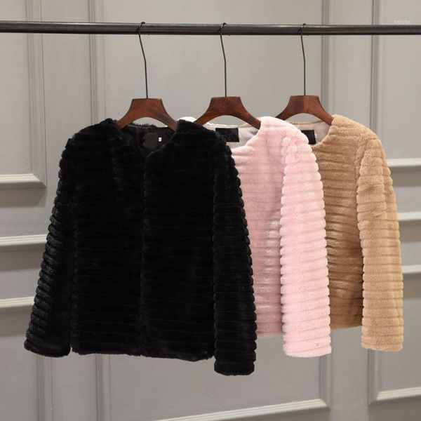 

furry fur coat women fluffy keep warm long sleeve solid color outerwear autumn winter coat jacket round collar overcoat1, Black