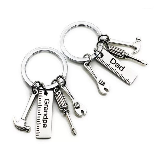 

FREE SHIPPING 50pcs/lot New Stainless Steel Dad Tools Keychain Grandpa Hammer Screwdriver Keyring Father Day Gifts1, Silver