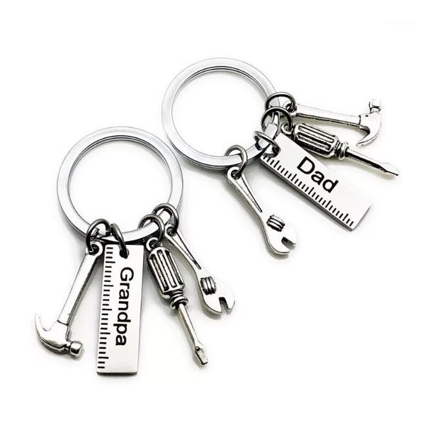 

FREE SHIPPING 50pcs/lot New Stainless Steel Dad Tools Keychain Grandpa Hammer Screwdriver Keyring Father Day Gifts1, Silver
