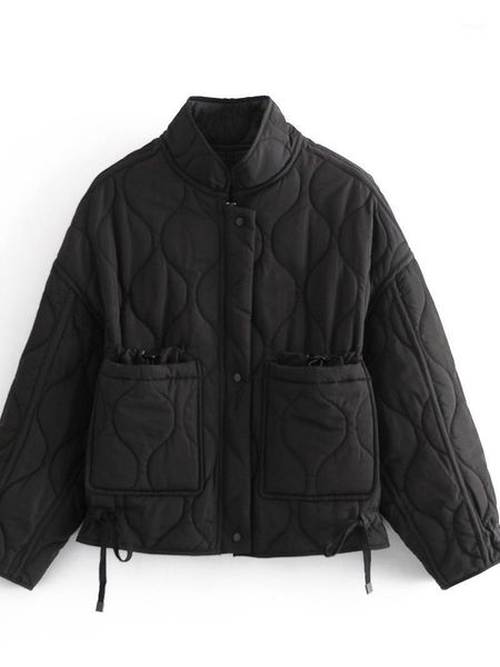 

89119 autumn european and american women's new loose zipper cotton padded jacket1, Black;brown