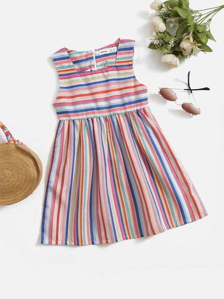 

toddler girls striped pattern a-line dress she, Red;yellow