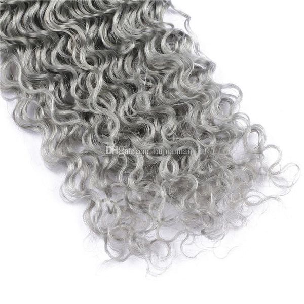 

grey human hair weave deep wave 3 bundles raw indian virgin hair grey curly human hair extensions pure gray double weft 100g bundle, Black;brown