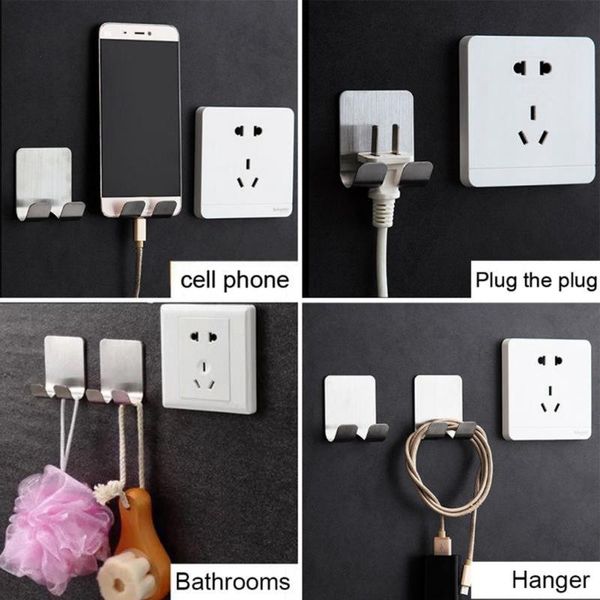

hooks & rails 1 x plug hook stainless steel adhesive wall storage door hanger sticky hanging keys