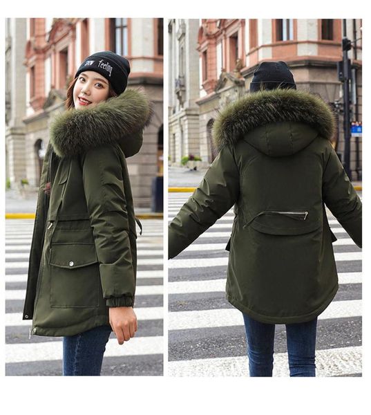 

cotton thicken warm 2021 new winter parka coat women casual clothes fur lining hooded parka turn-down collar parkas, Black