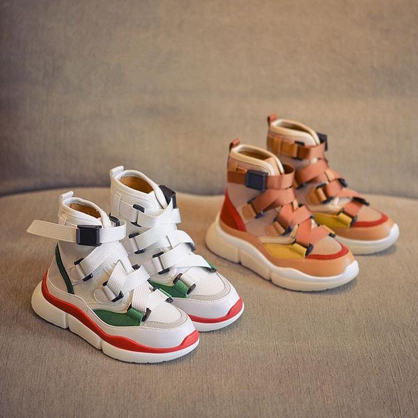 

2020 autumn winter fashion children' high sneakers breathable cross-strap buckle ankle boots for boys,girls trainers shoes, Black;grey