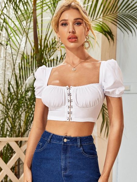 

puff sleeve hook & eye bustier g3iz#, White