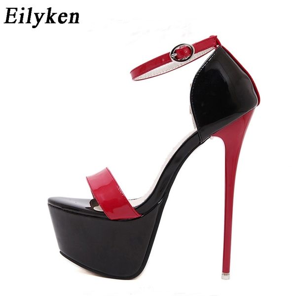 

eilyken ladies summer sandals pumps 16cm women party strappy heels red white wedding shoes size 46 y200323, Black