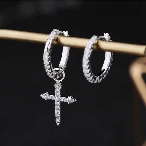 

hoop & huggie punk hip hop micro-set zirconia fashion mismatch cross earrings wild metal jewelry gift for women unique fl02775, Golden;silver