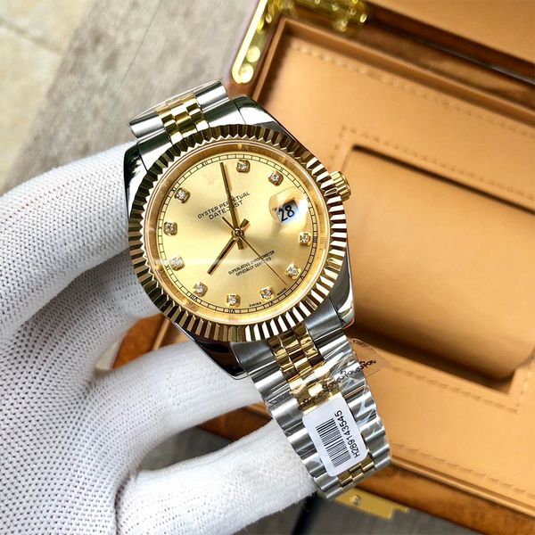 

new luxury men's movement day-just watch steel calendar gold clock relogio masculino watches for men automatic, Slivery;brown
