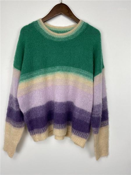 

elfstyle] - green gradient striped mohair knitted sweater oversized woman knits1, White;black