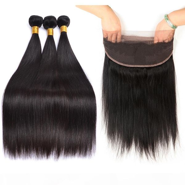 

unprocessed virgin brazilian hair straight with 360 lace frontal wholesale brazilian human hair extensions 360 lace front, Black;brown
