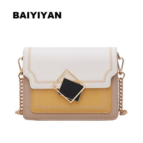 

baiyiyan women pu leather panelled chain shoulder bag fashion crossbody bag ladies pactchwork handbags