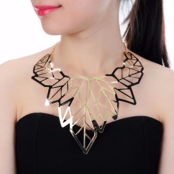

jerollin fashion silver gold chain shiny alloy leaf pendant statement necklace jewelry, Golden;silver