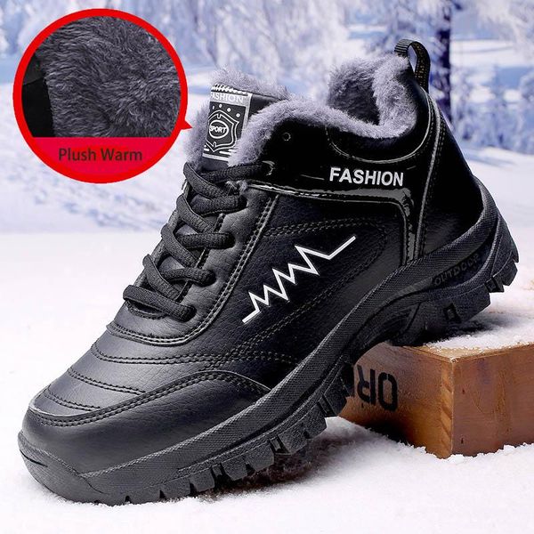 

2020 women ankle snow boots fashion winter leather boots for women plush warm comfortable walking shoes ladies platform sneakers, Black