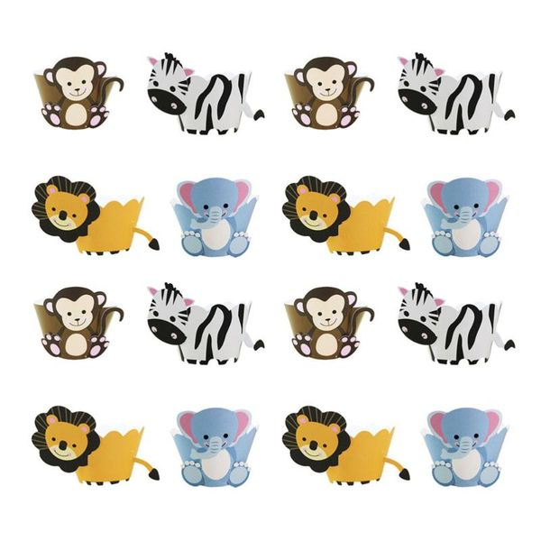 

24 sets cake wrappers cartoon animals lovely cake decoration wraps cupcake wrappers for banquet birthday party baby shower