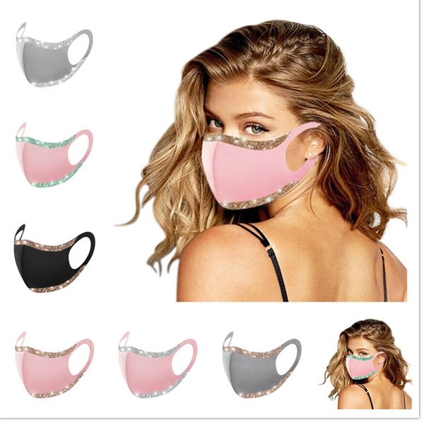 

fashion bling glitter face mask solid color protective masks washable reusable adults women mouth cycling dustproof party mask cover f102101, Black;white