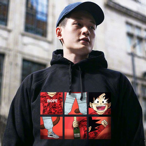 

fashion brand seven dragon pearl wukong sweater men's hooded trend fall / winter 2020 loose hip hop plush coat, Black