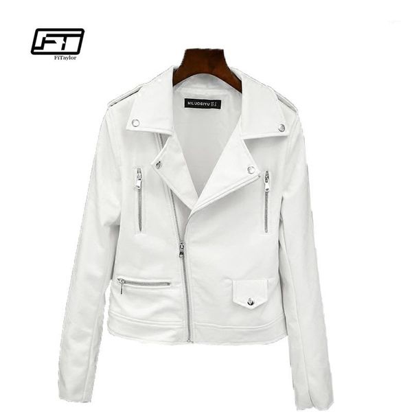 

fitaylor 2017 new spring autumn women biker leather jacket soft pu punk outwear casual motor faux leather white jacket1, Black