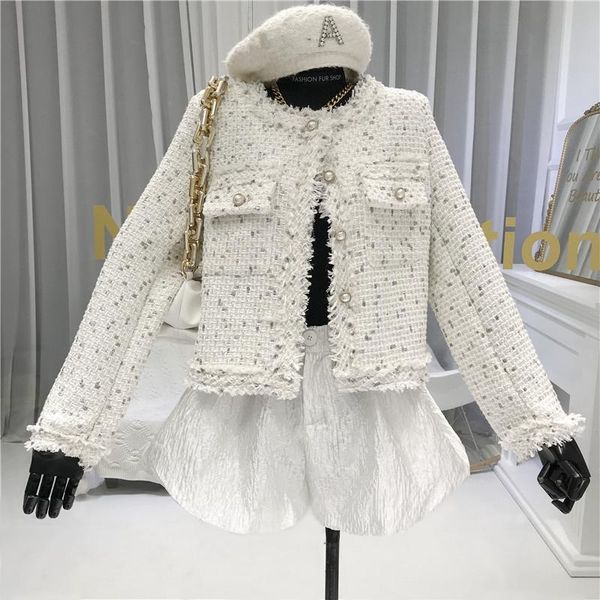 

lady temperament short coat women's fall 2020 new casual and versatile tweed top, White;black