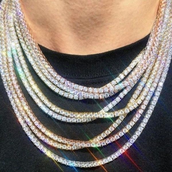 

chains punk hiphop rhinestone chain necklace tennis men women iced out jewelry christmas bijoux, Silver