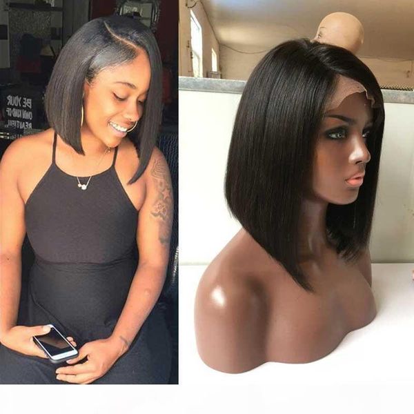 

human hair full lace human hair wigs short bob cut wigs bob lace front wigs for black women, Black;brown