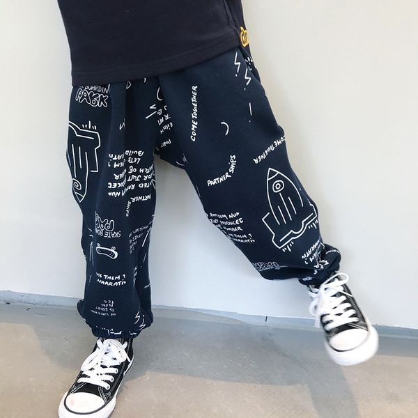 

wholesale 2021 spring new boys girls harem pants elastic waist loose for children cotton casual thick trousers kids clothes e01, Blue