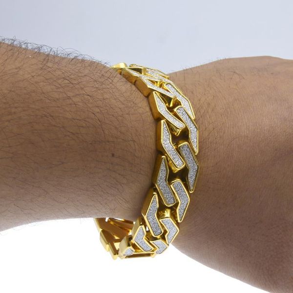 

karopel fashion bling bling men hip hop bracelet gold curb cuban iced out chain rapper bracelet wmtzjr, Black