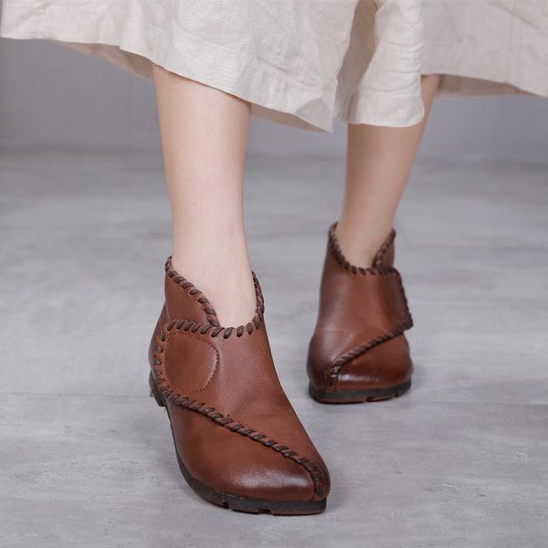 

2020 winter new genuine leather ankle boots women's vintage weave soft bottom comfortable boots casual single-layer, Black