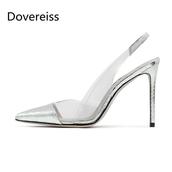 

sandals dovereiss fashion women's shoes summer pvc elegant mature consice sliver stilettos heels pointed toe slip on 45, Black