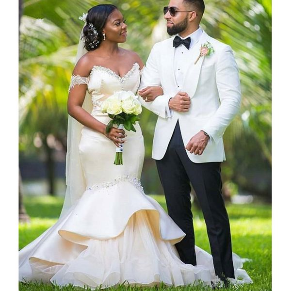 

2021 new dear off the shoulder satin tulle custom made wedding dresses bride open costs dressed in brides blw5, White