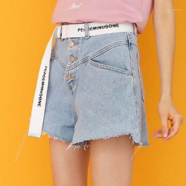 

cotton loose high-waisted summer thin pants show skinny jeans wide-leg pants shorts a-line irregular furs fashion1, Blue