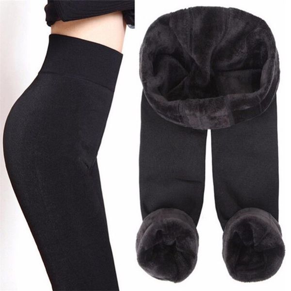 

s- 8 colors winter leggings women's warm leggings high waist thick velvet legging solid all-match leggings women #1226, Black