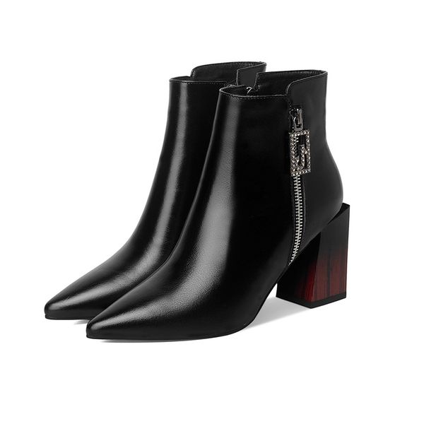 

2021 nova marca couro genuno outono inverno apontou dedo p das mulheres botas tornozelo sapatos vestido festa do vintage novos 7cfq, Black