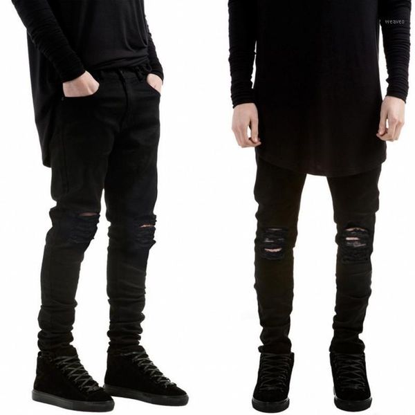 

high street west jeans black knee hole skinny stretch ripped jeans men hombre a6607 hipping1, Blue