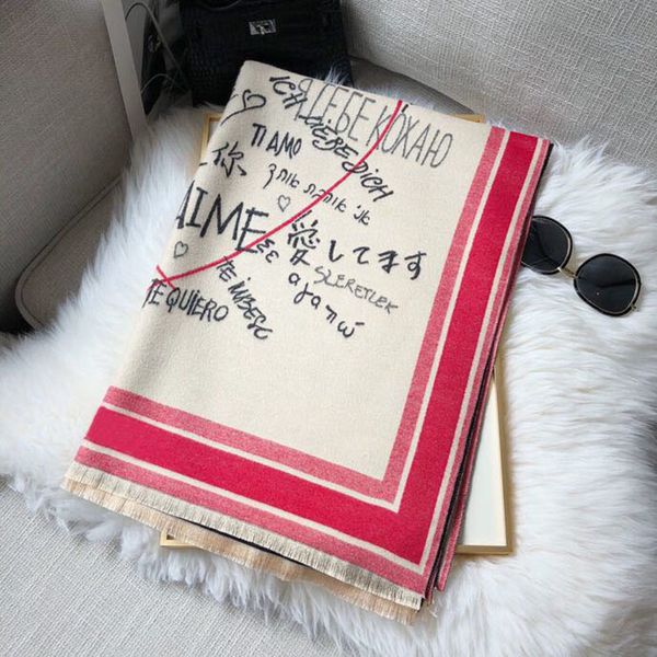 

i love you multi language printed women winter scarf gift solft warm cashmere shawl 180*65 cm 201026, Blue;gray