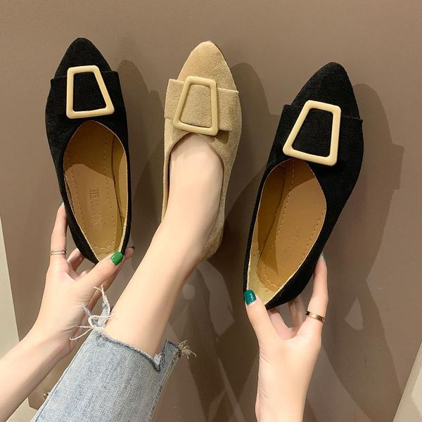 

2020 classic spring autumn woman flats shoes new female metal pointed toe peas shoes comfortable flats loafers w33-43, Black