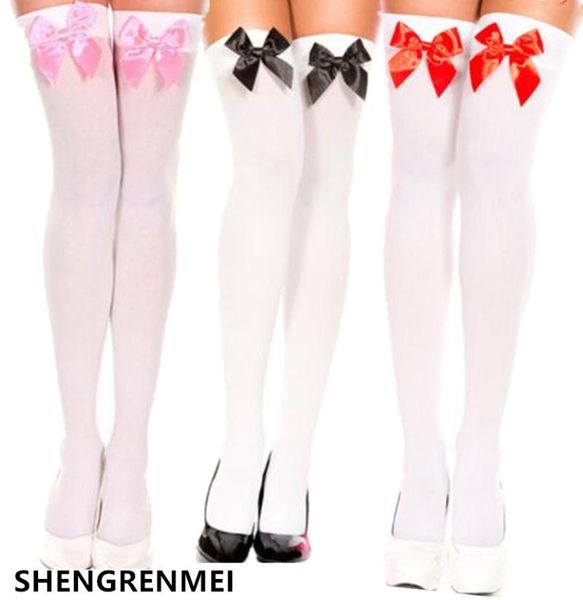 

socks & hosiery shengrenmei women stockings for halloween costume fashion white pink black red bow stocking high girls thigh, Black;white