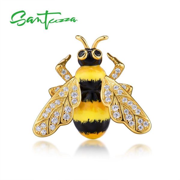 

santuzza silver brooch for women authentic 925 sterling silver chic gold color yellow bee fashion trendy jewelry handmade enamel 201009, Gray