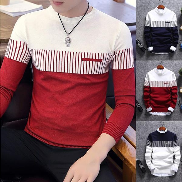 

men's fashion patchwork color sweater autumn new knitted jumper korean style long sleeve pullover coat cold blouse1, White;black