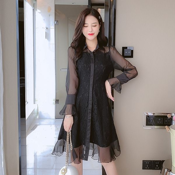 

sx9cr 2020 весной и осенью новый skirtlace юбка живот юбка корейской версии тонкий крышка кружева платье супер фея сладкий маленький черный, Black;gray