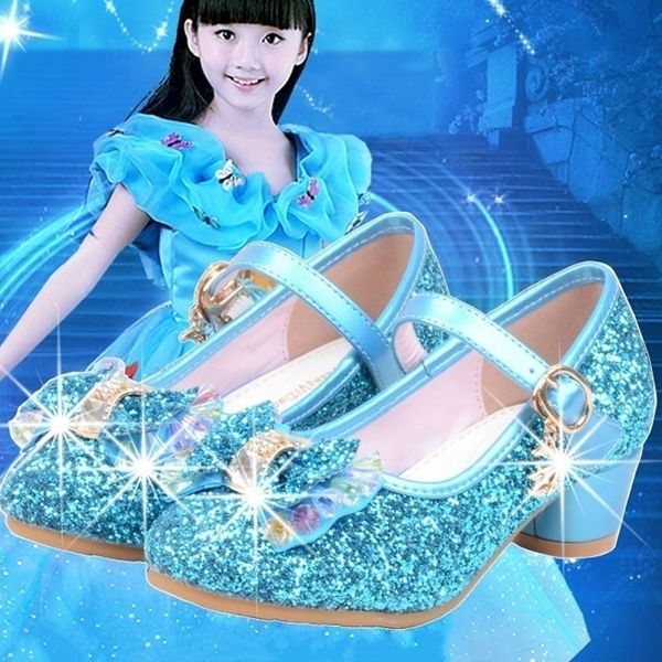 

children princess shoes for girls sandals high heel glitter shiny rhinestone enfants fille female party dress shoes y200103, Black;red