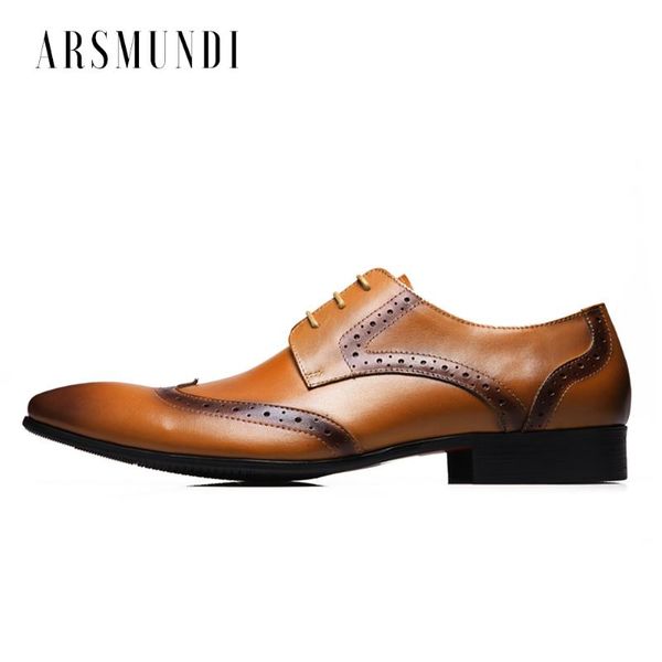 

genuine leather mens derby shoes classic oxfords wedding dress shoes business formal brogue pointed toe carved flower, Black