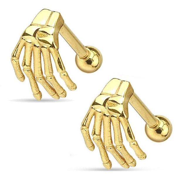 

modrsa 1piece black gold stainless steel helix piercing punk eyebrow ear piercing ghost hand claw earrings body jewelry f bbylem, Silver