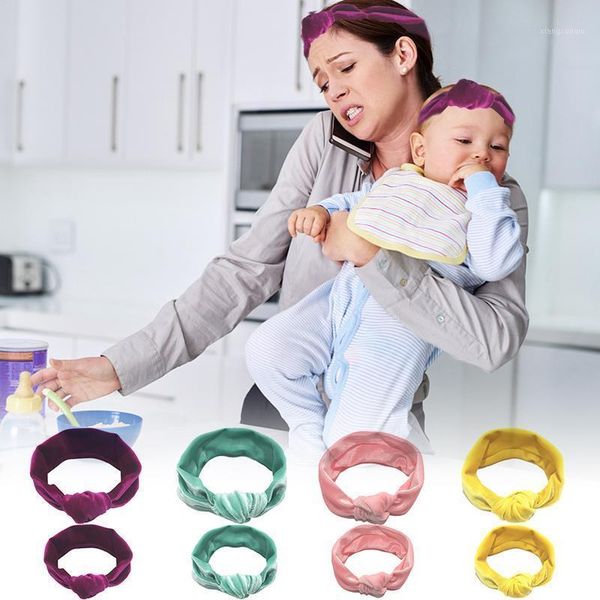 

parent-child knotted hair ring headwear baby cotton hair band gold velvet elasticfor mom kids holiday band accessories1, Slivery;white