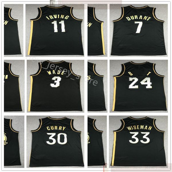 

2021 new black golden basketball 30 stephen 33 wiseman curry 7 kevin 11 kyrie durant irving 3 dwyane jerseys stitched black gold wade jersey, Black;red