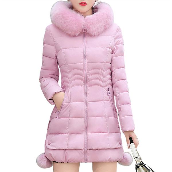 

мода зимняя куртка женщин большой меховой капюшоном толстые вниз ветровки x длинные женщины пальто куртки тонкий теплая зима outwear 2020, Black