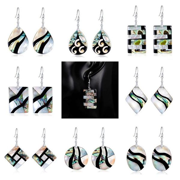 

dangle & chandelier abalone shell thin slices teardrop earring 1 pair, Silver