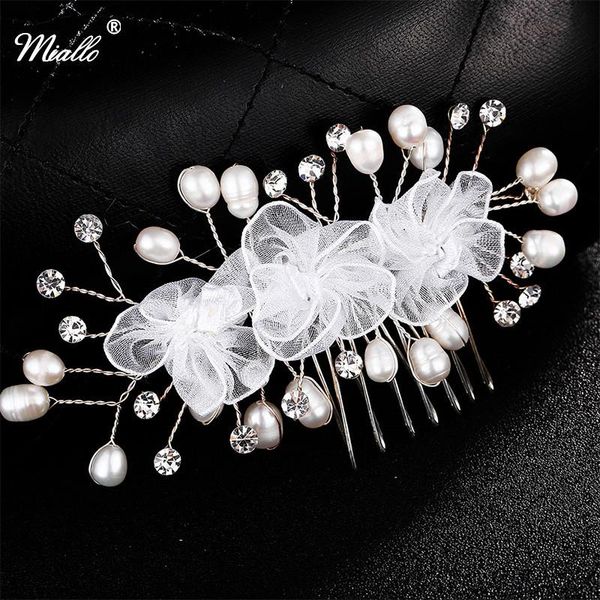 

miallo luxury freshwater pearls bridal hair combs wedding bridal combs hairpins tiaras flower hair jewelry accessories, Golden;silver